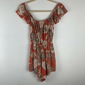 Amuse Society Revolve Women's S Coral Floral Print Off The Shoulder Romper